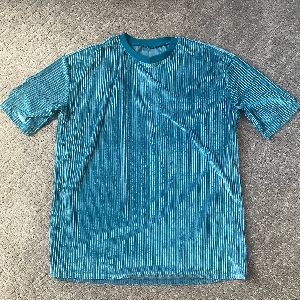 Blue Mini Dress with Velvet Ribbed Texture